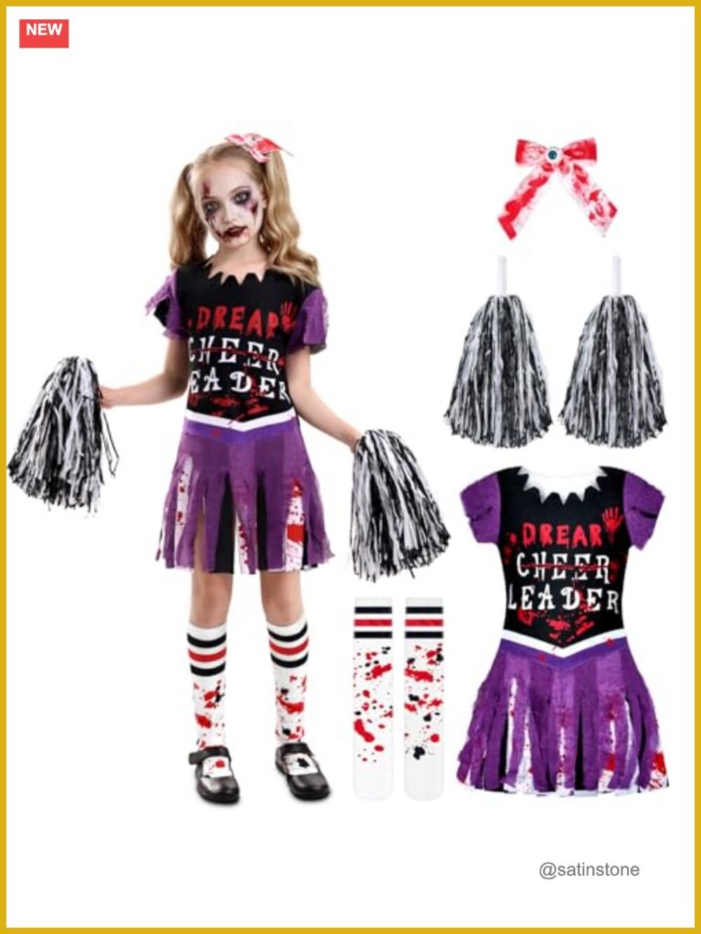 Kids Zombie Cheerleader Costume Set Halloween Cheer Outfit